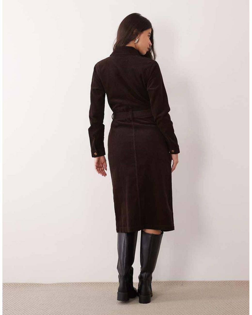 Nobody's Child Black Noah Cord Spread Collar Tie Waist Button Down Midi Shirt Dress