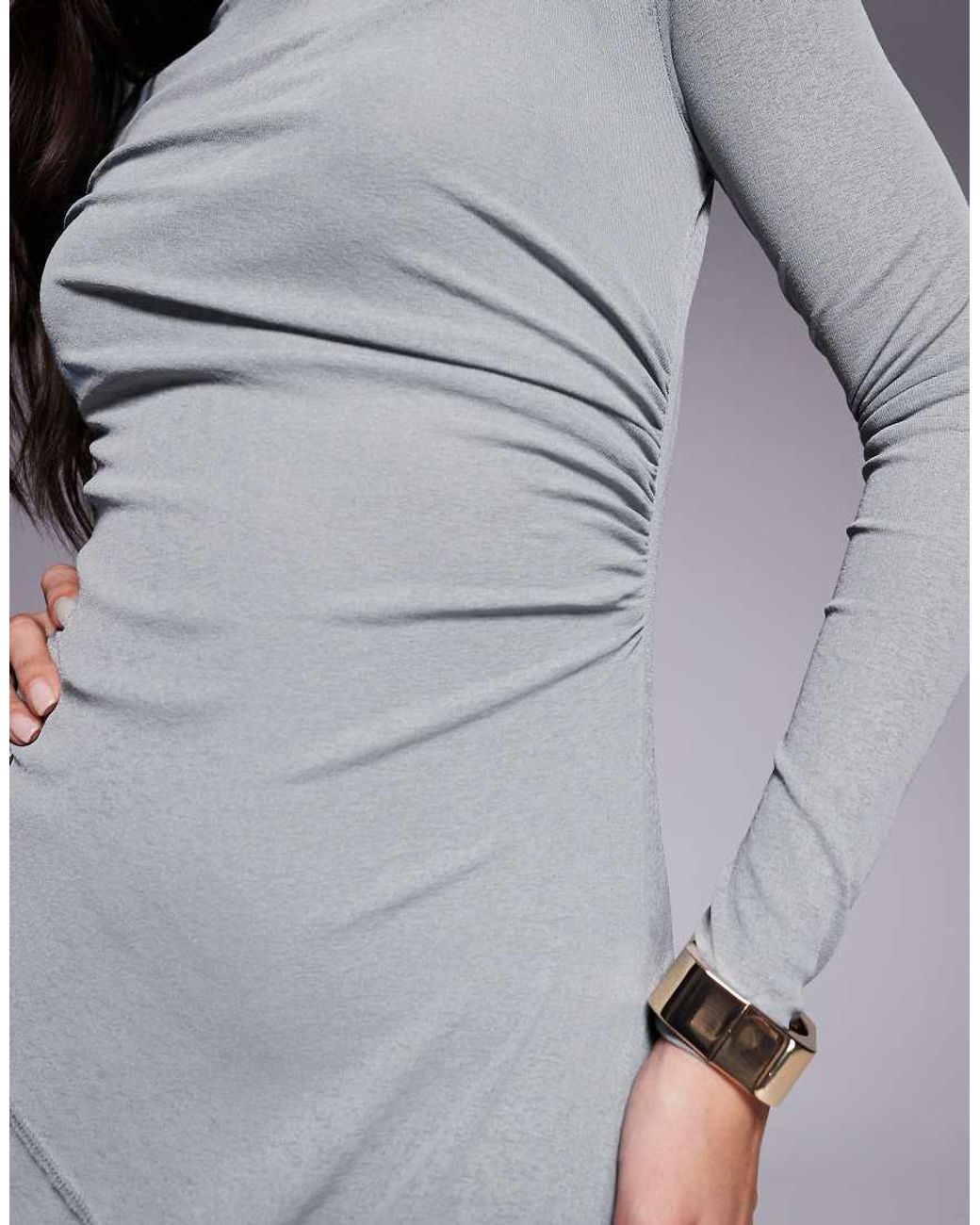 ASOS Purple Long Sleeve Drape Detail Maxi Dress