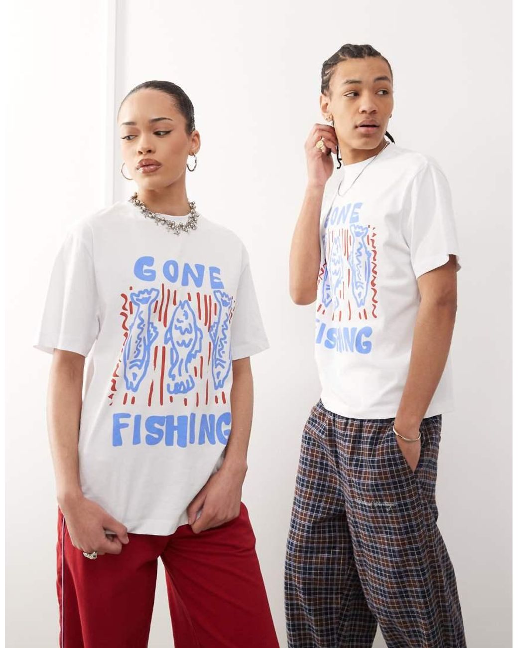 Reclaimed Vintage White Unisex Fisherman Graphic T-shirt