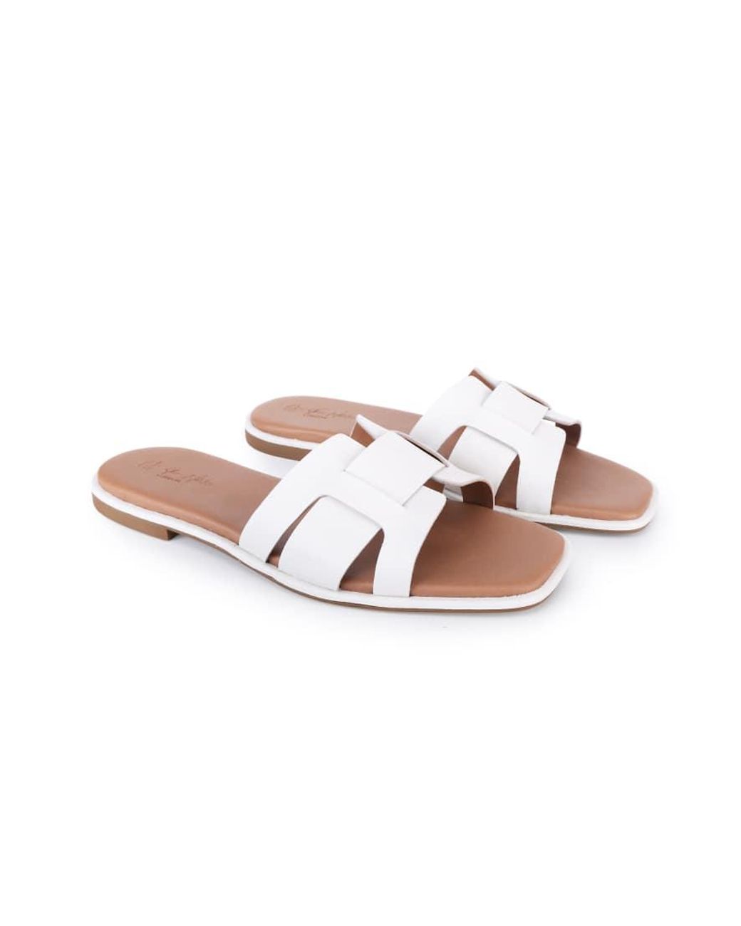 OFF THE HOOK White Heath Leather Slip On Flat Sandals