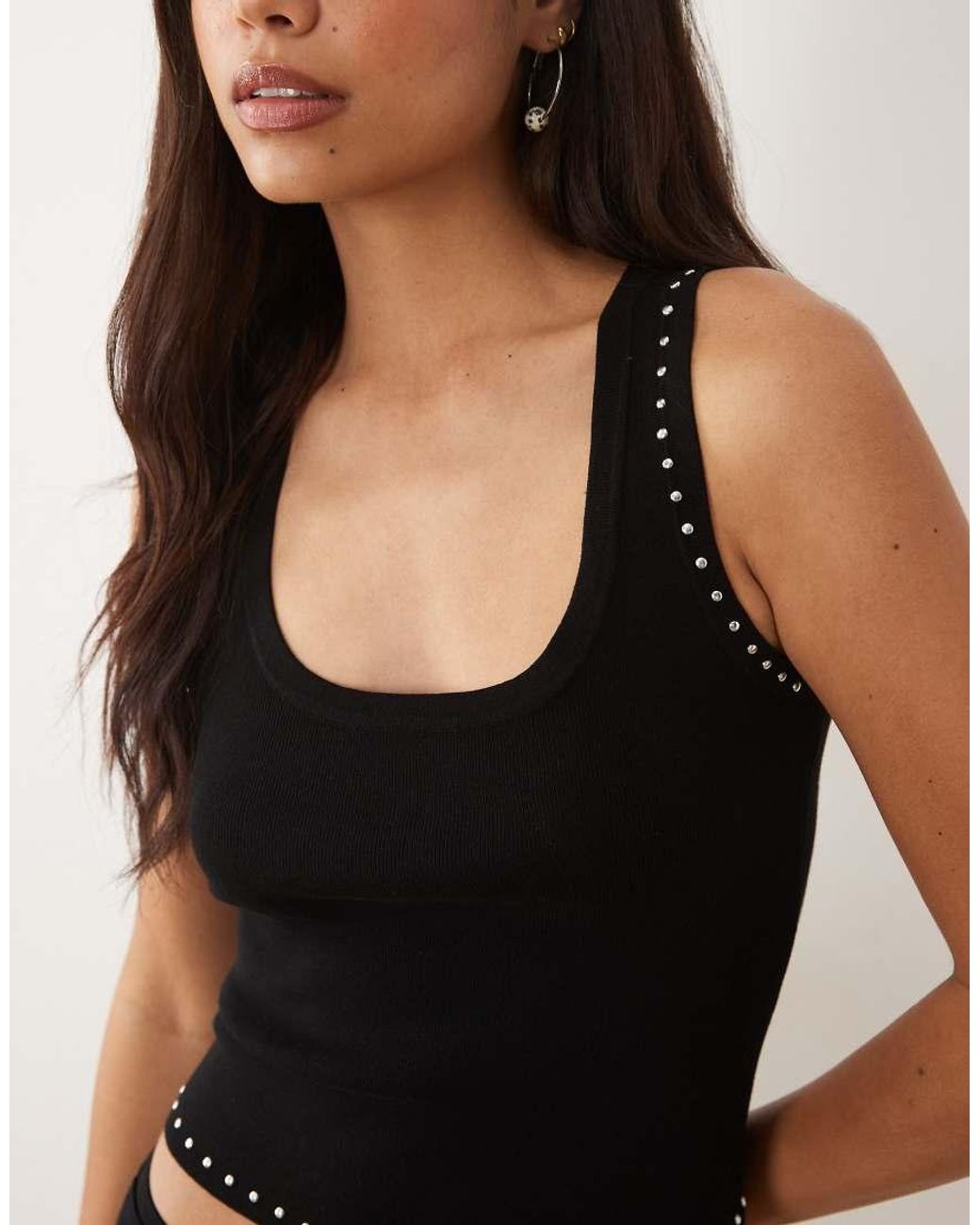 Mango Black Regaliz Scoop Neck Studded Top Co-ord