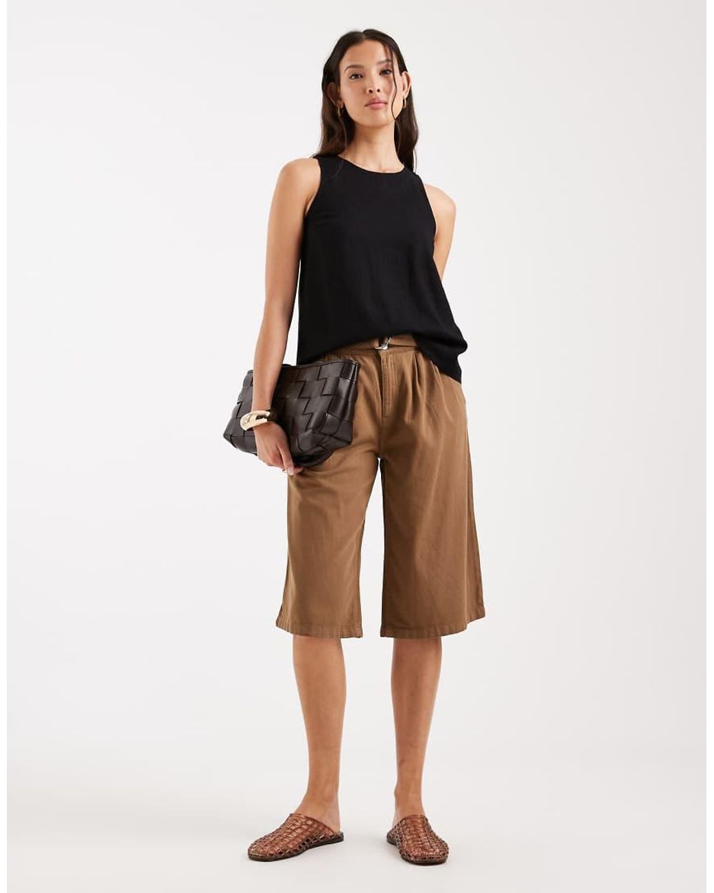 ASOS Black Linen Cross Back Scoop Neck Cami