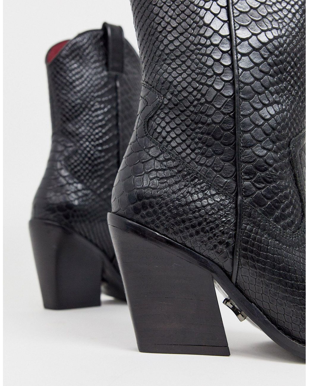 Bronx Black Leather Python Embossed Mid Calf Western Boots Lyst UK