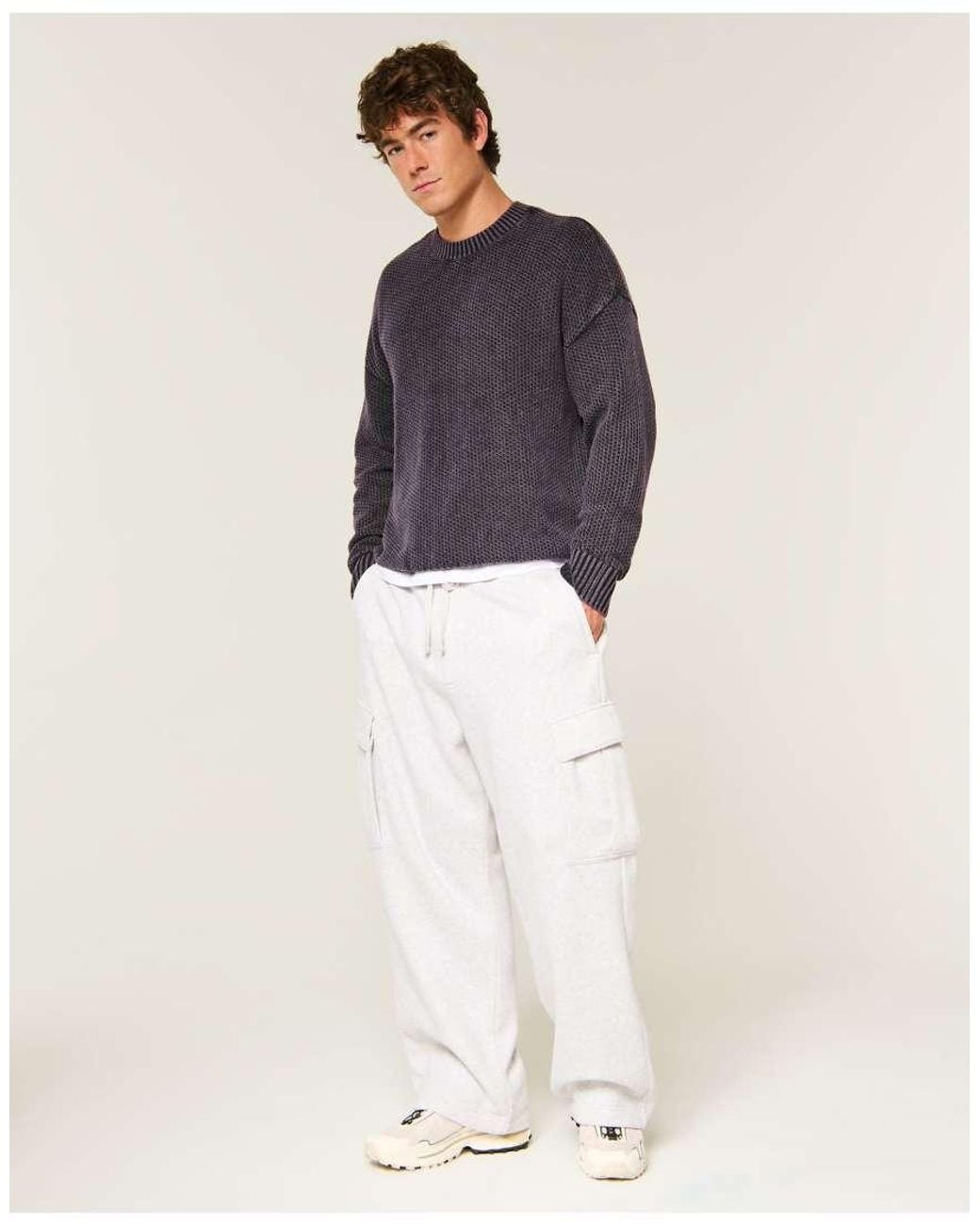Hollister Blue Boxy Washed Waffle Crew Sweater for men