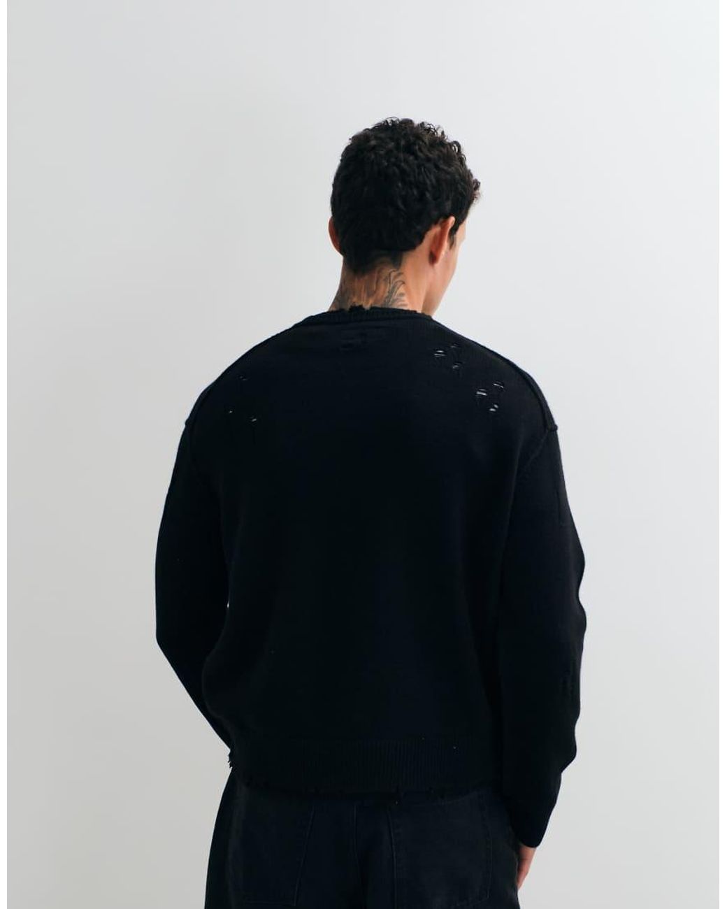 AllSaints Blue Wolf Merino Wool Distressed Knit Jumper for men