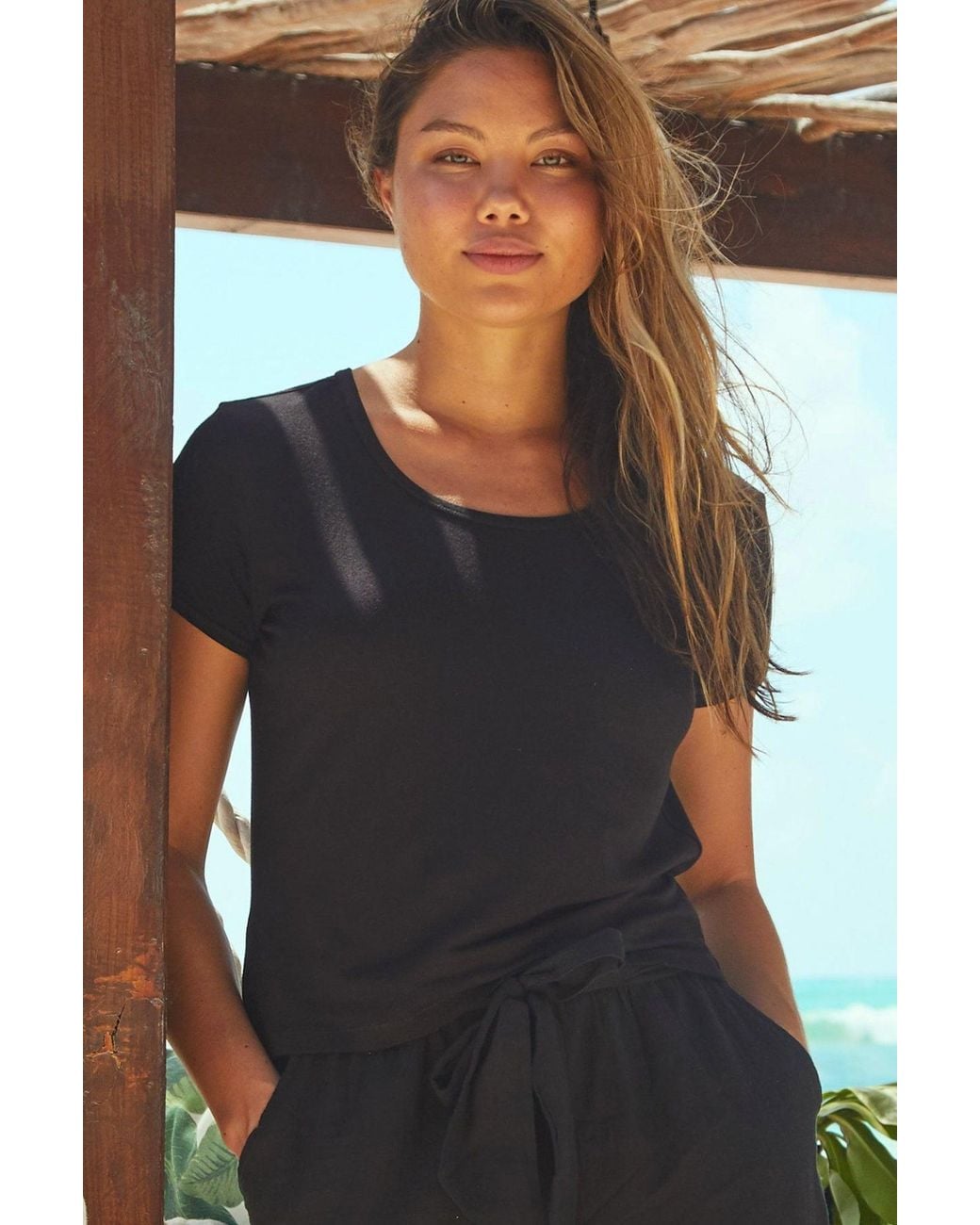 Aspiga Black Ethical Short Viscose T-Shirt Round Neck Summer Holiday