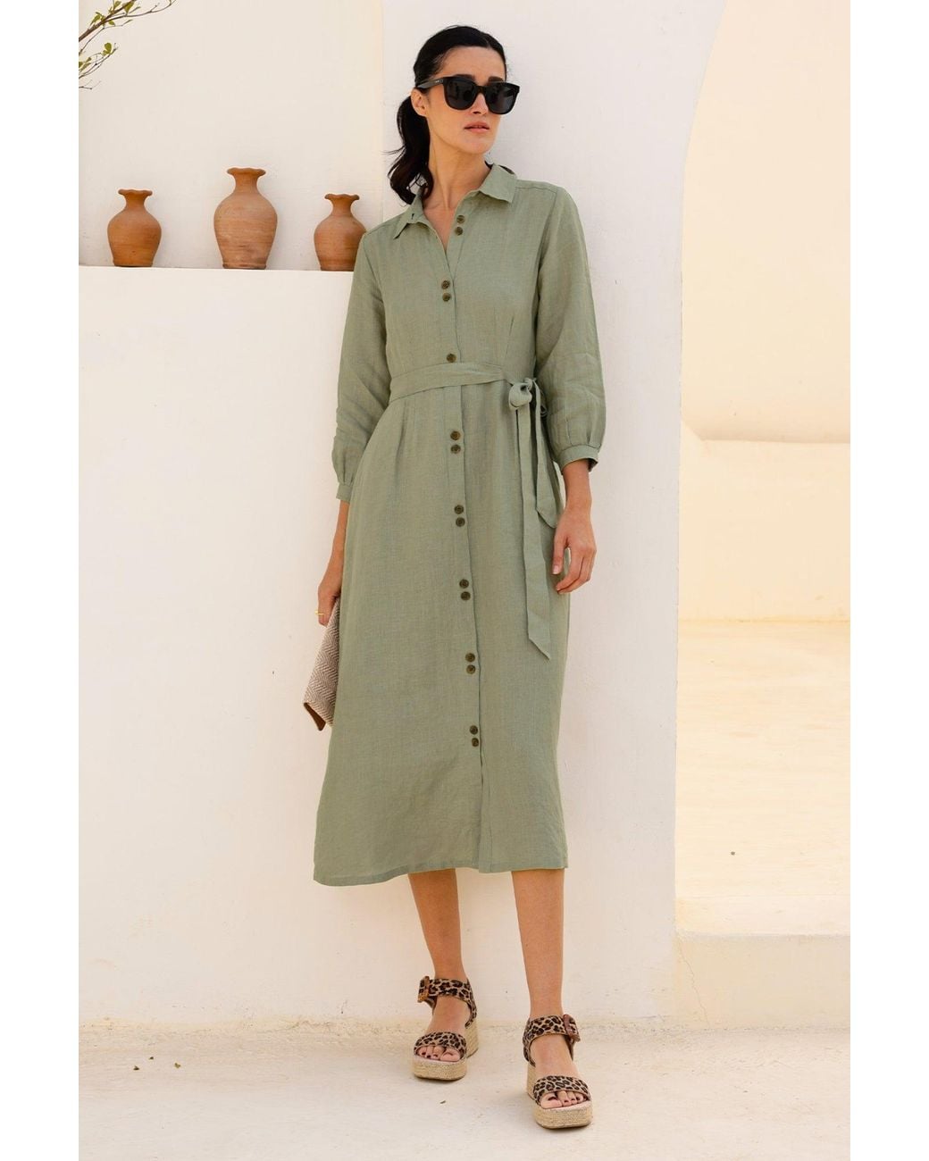 Aspiga Green Ladies Sustainable Gloria Shirt Dress Linen Button Down With Belt