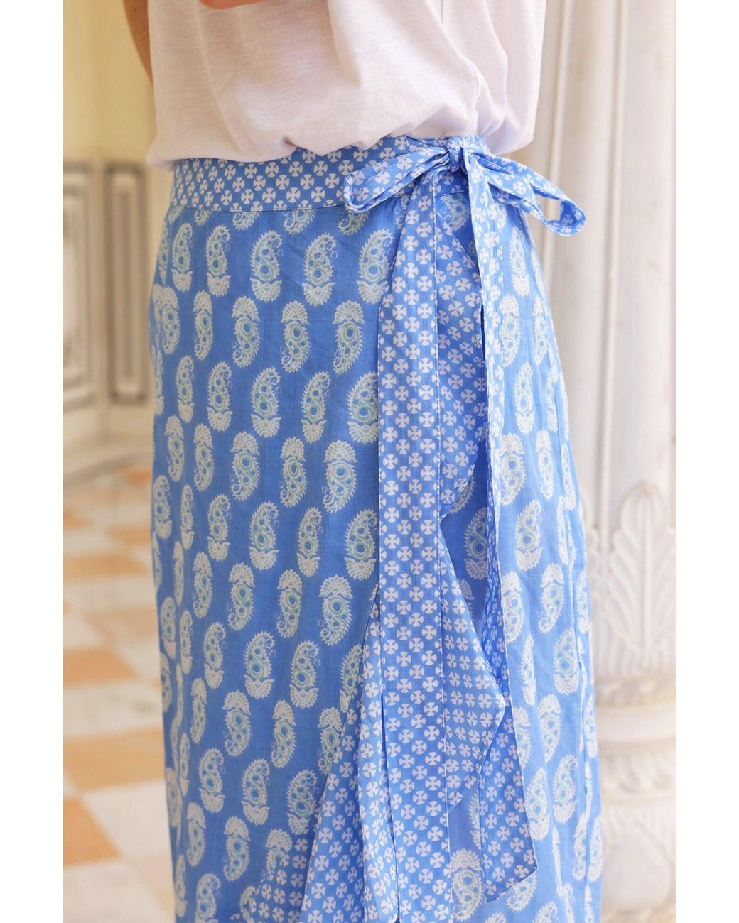 Aspiga Blue Ladies Sustainable April Paisley Wrap Summer Cotton Skirt