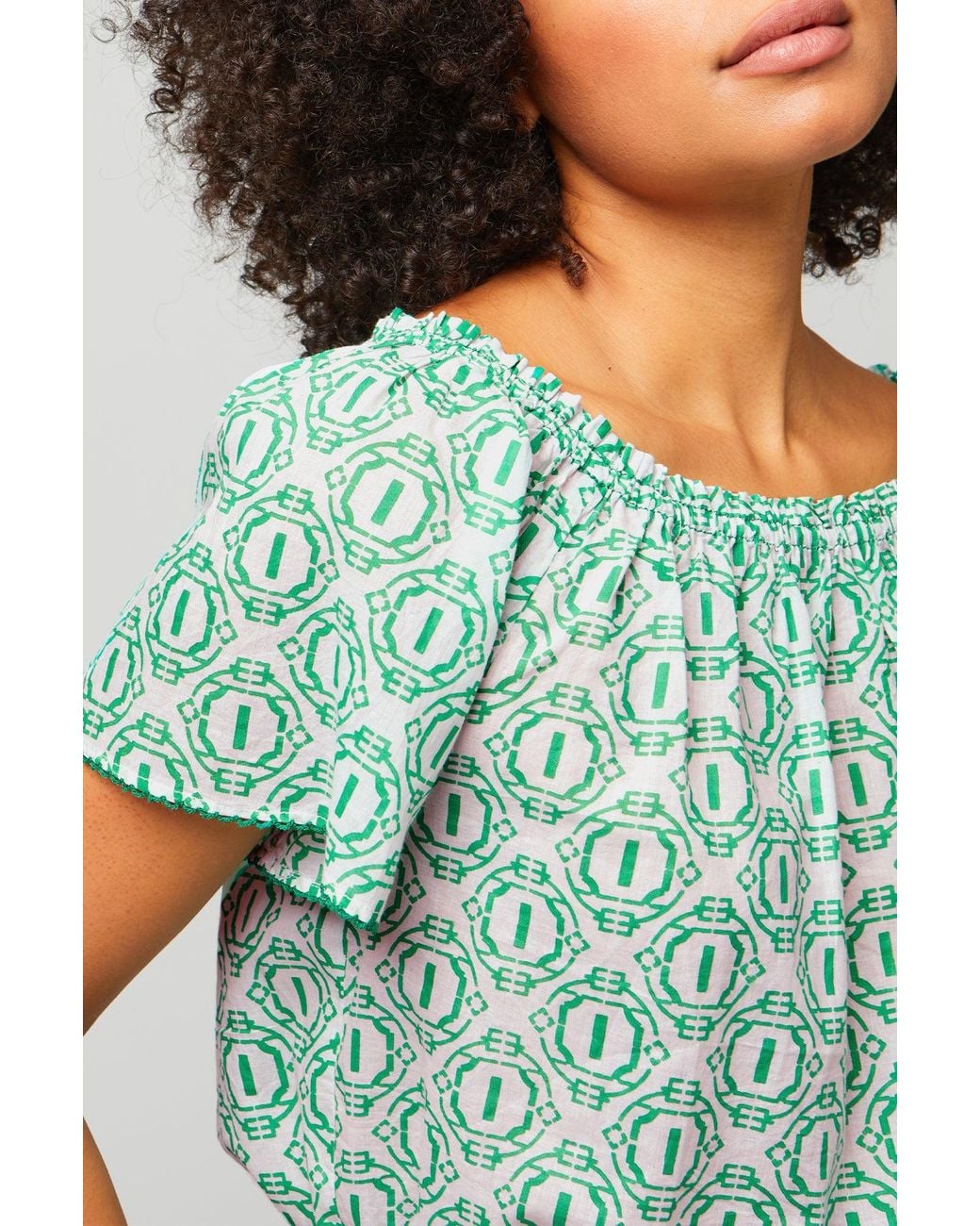 Aspiga Green Ladies Sustainable Ilana Organic Cotton Top Summer Holiday On Off The Shoulder Circle Geo (Xs-Xl)