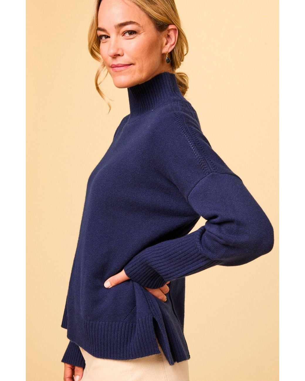 Aspiga Blue Ladies Sustainable Oversized Funnel/Turtle Neck Merino Wool