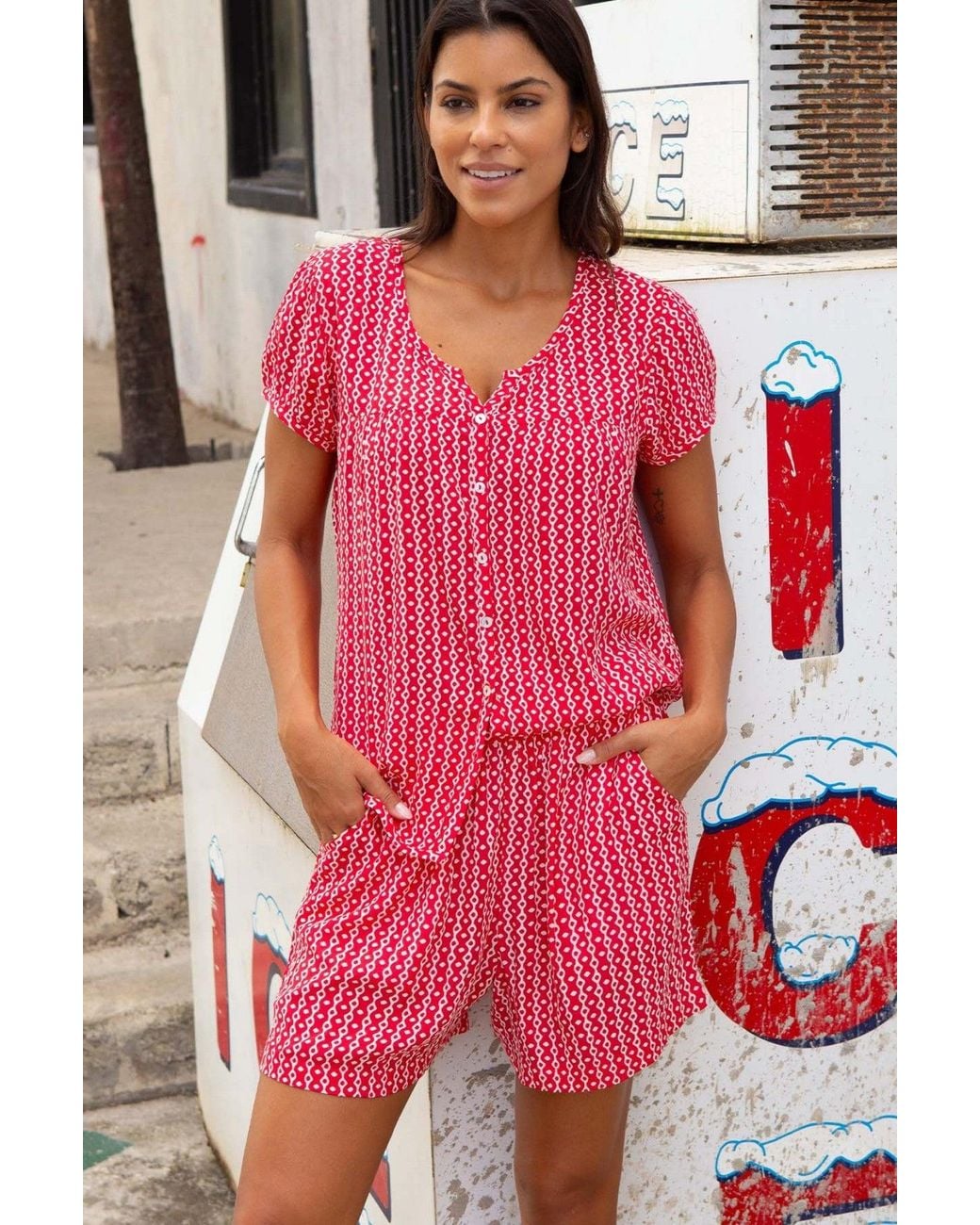 Aspiga Red Ladies Sustainable Cora Shorts Viscose Summer Holiday Co Ord