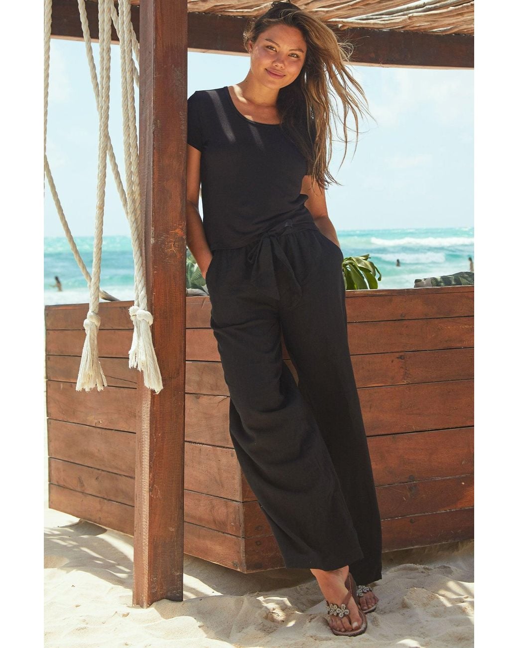 Aspiga Black Ethical Short Viscose T-Shirt Round Neck Summer Holiday