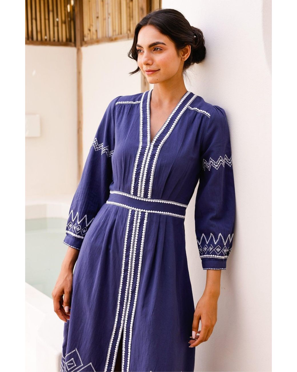 Aspiga Purple Sustainable Jamila Embroidered Organic Cotton Dress Winter