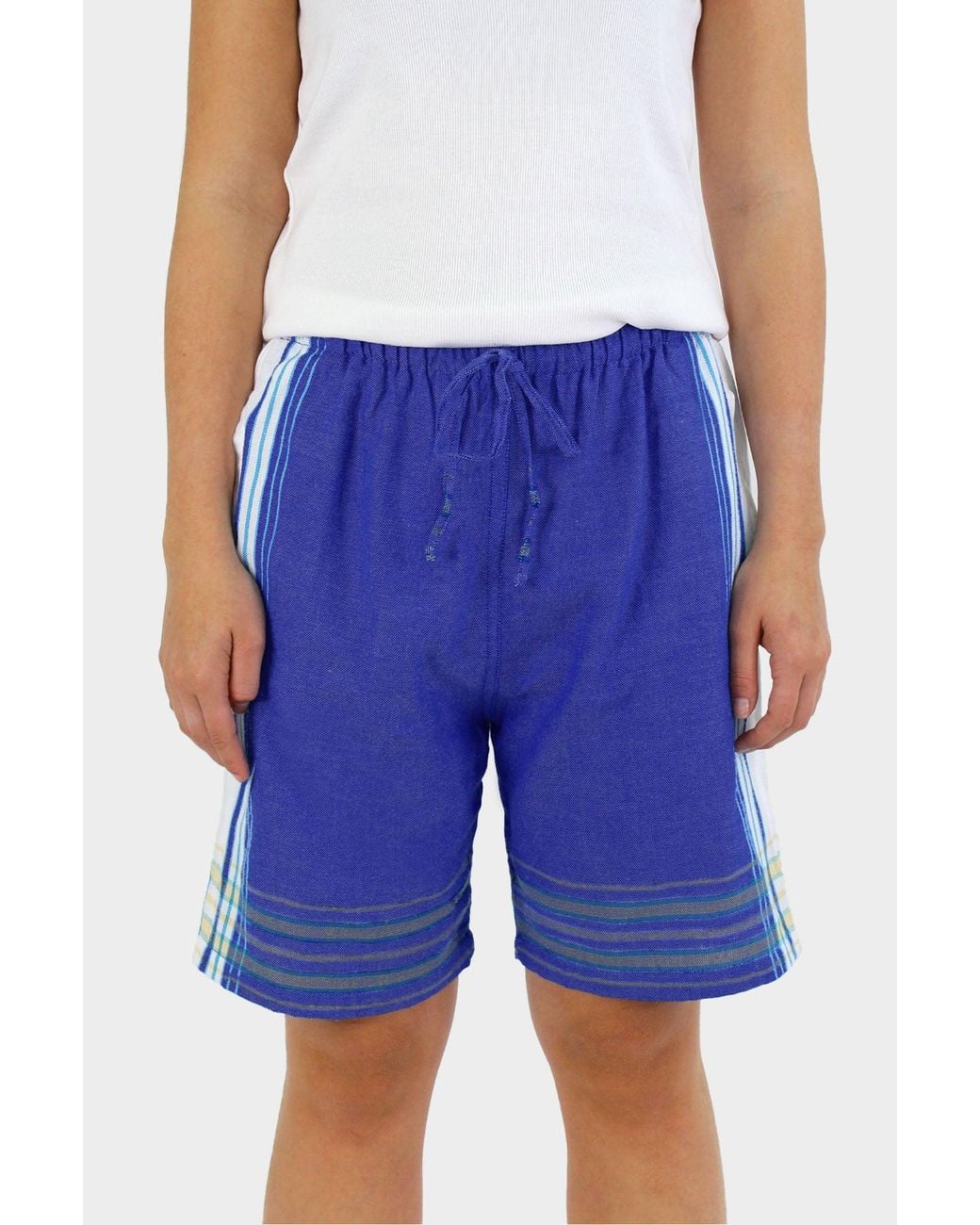 Aspiga Blue Sustainable Kenyan Kikoy Shorts/ Stripe 100% Cotton