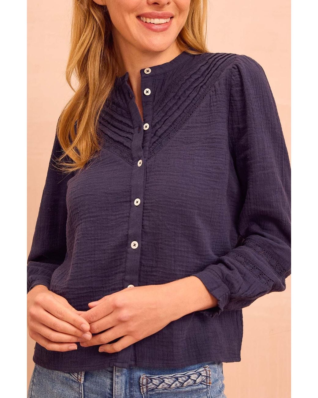 Aspiga Purple Sustainable Chevron Lace Organic Cotton Cheesecloth Shirt