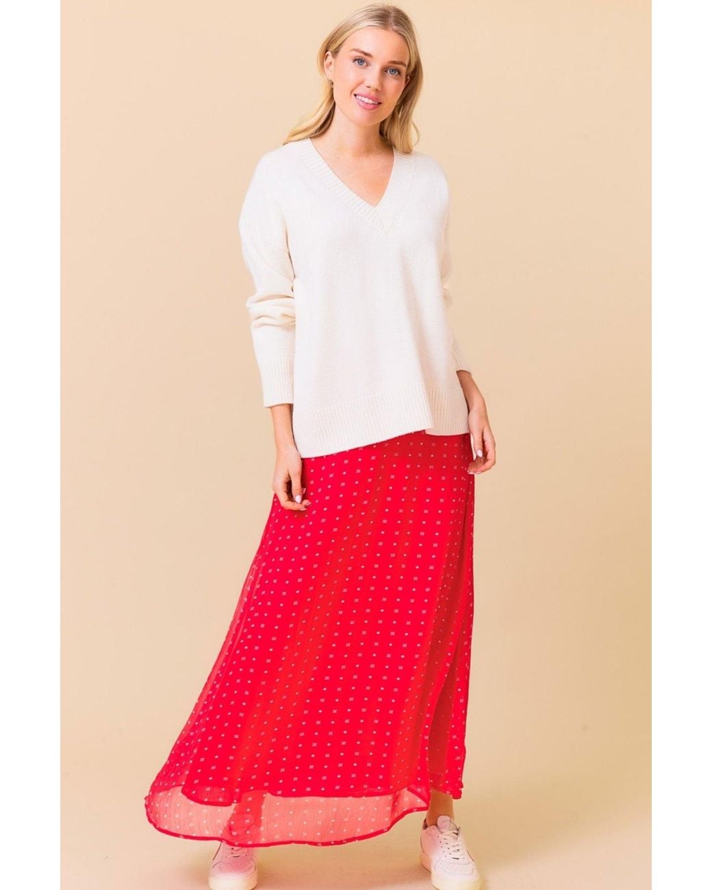 Aspiga Red Ladies Sustainable Kate Midi Skirt Viscose Polka Dot