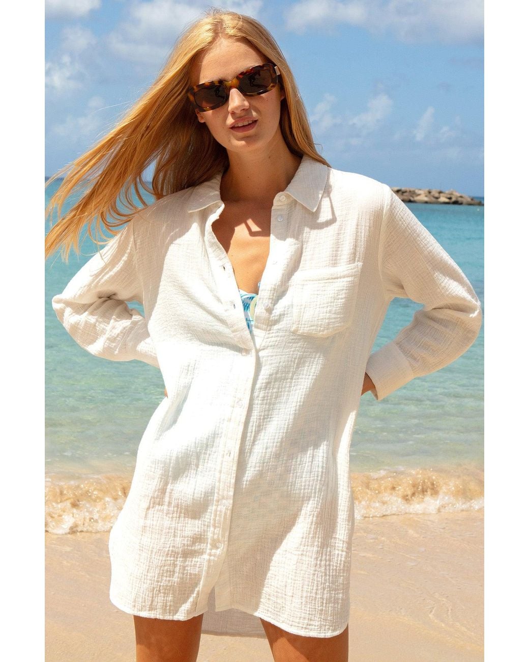 Aspiga White Ladies Sustainable Saffron Beach Shirt