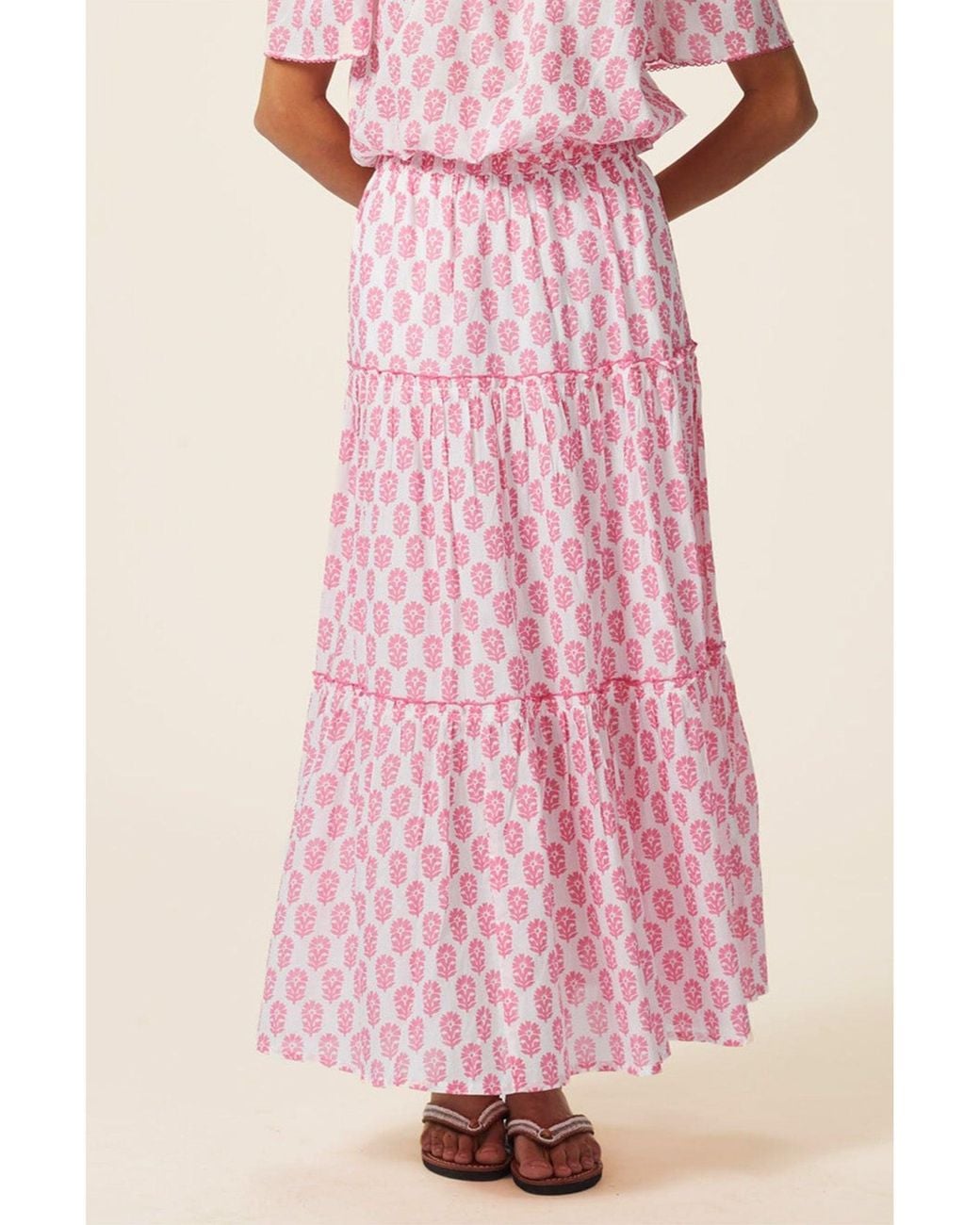 Aspiga Pink Ladies Sustainable Bea Printed Organic Cotton Skirt Floral Summer