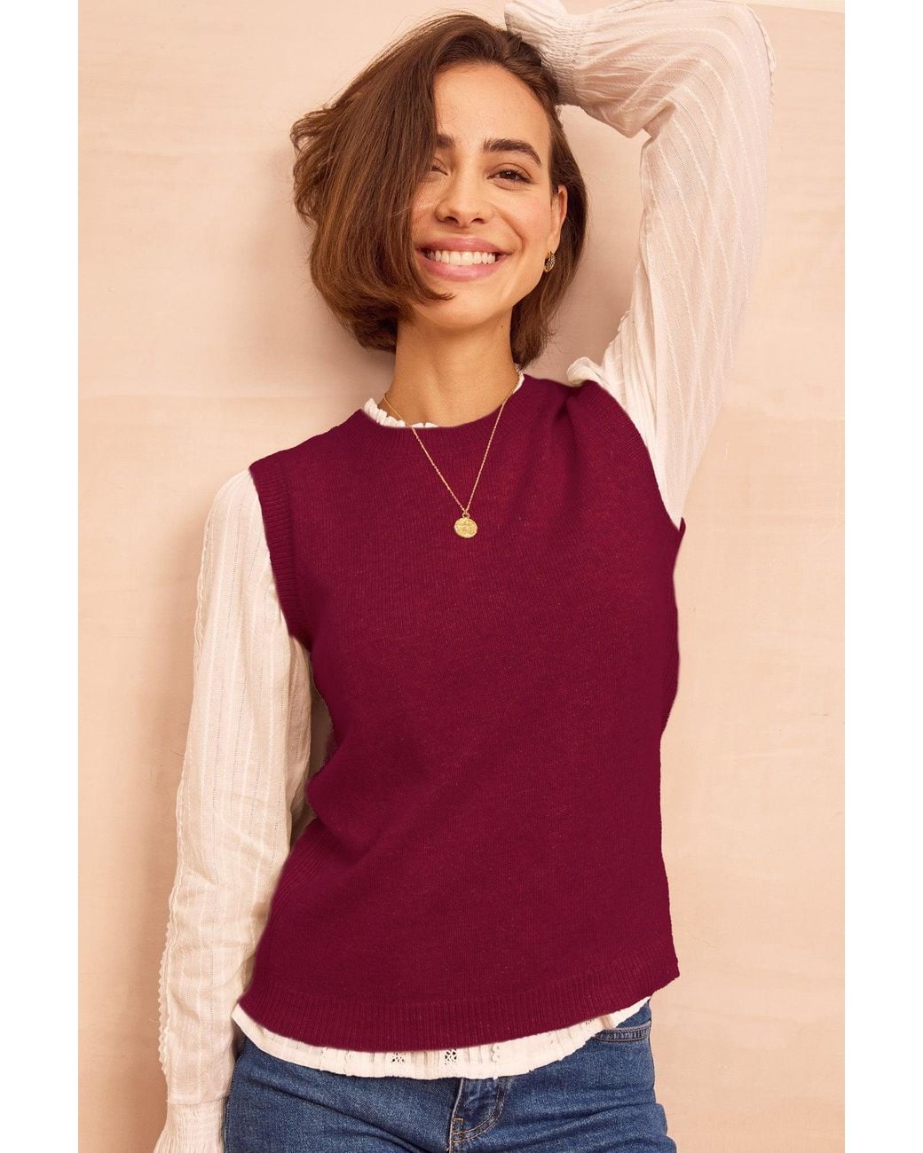 Aspiga Red Ladies Sustainable Merino Wool Short Knitted Tank