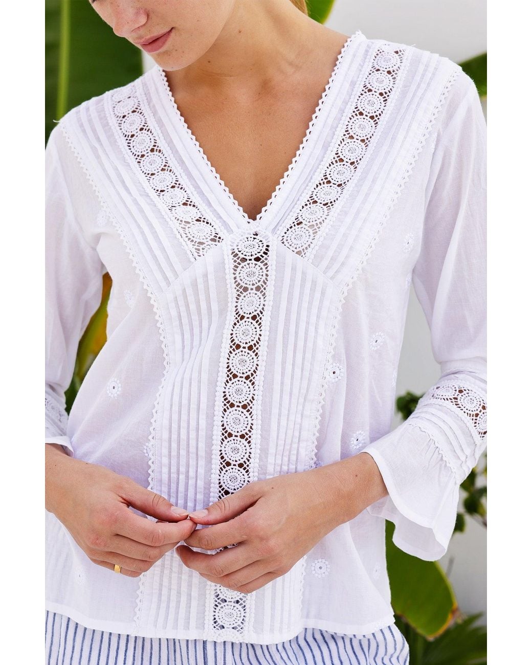 Aspiga White Valentina Organic Cotton Embroidered Lace Shirt |