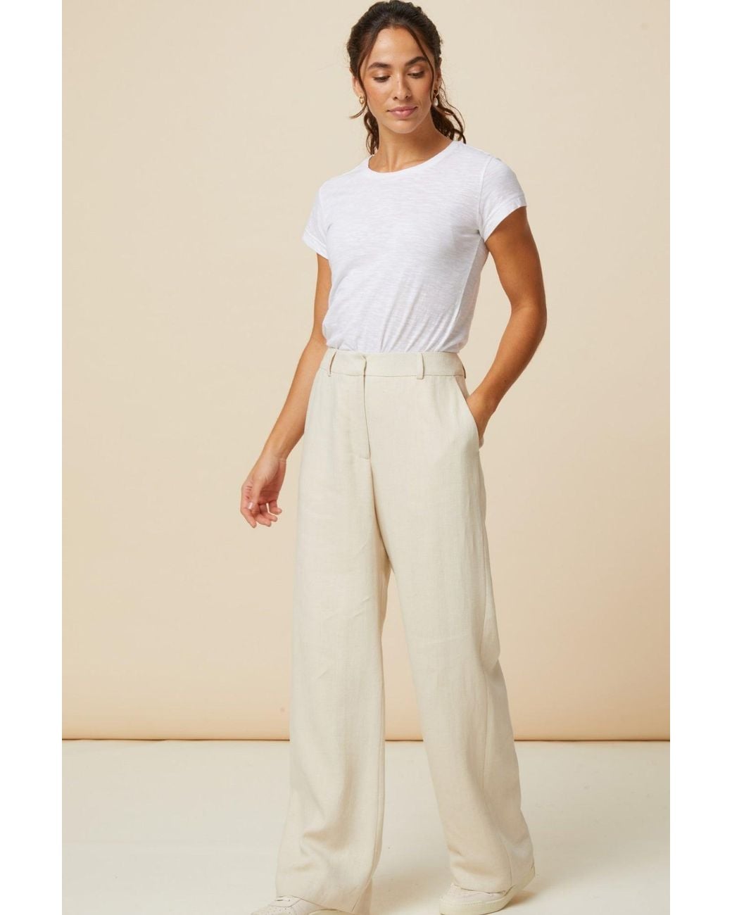 Aspiga Natural Ladies Sustainable Blend Trousers Oatmeal Cream Summer Wedding Guest Co Ord