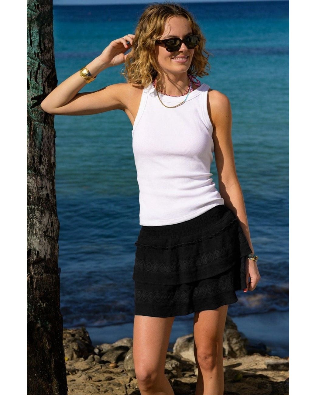 Aspiga White Ladies Sustainable Tamar Mini Cotton Skirt Summer Holiday