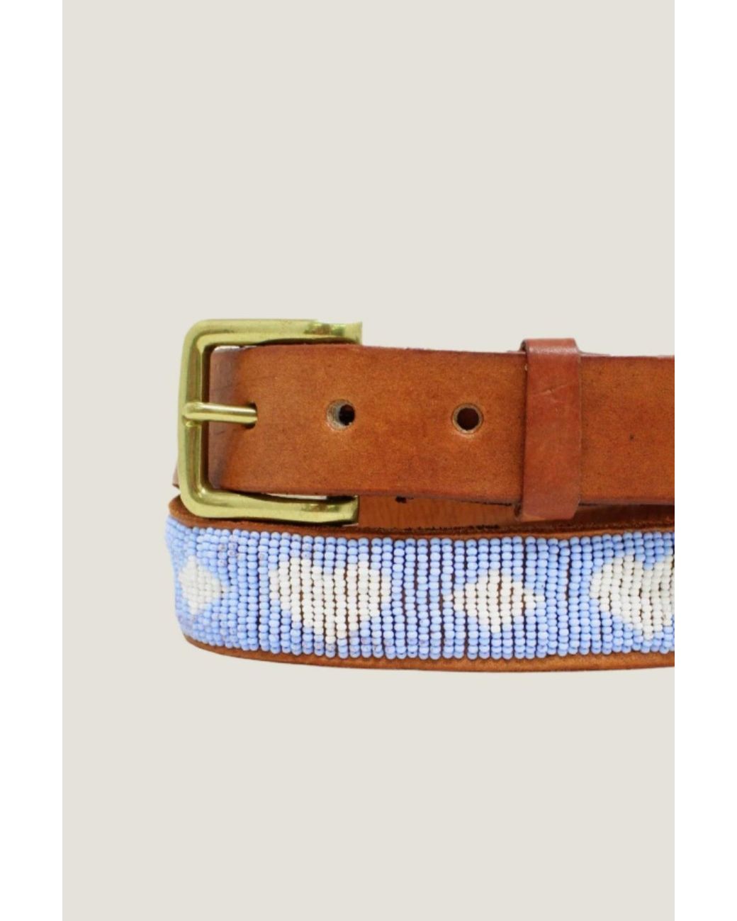 Aspiga Blue Ladies Sustainable Kenyan Beaded Belt Leather And Glass Beads Heart