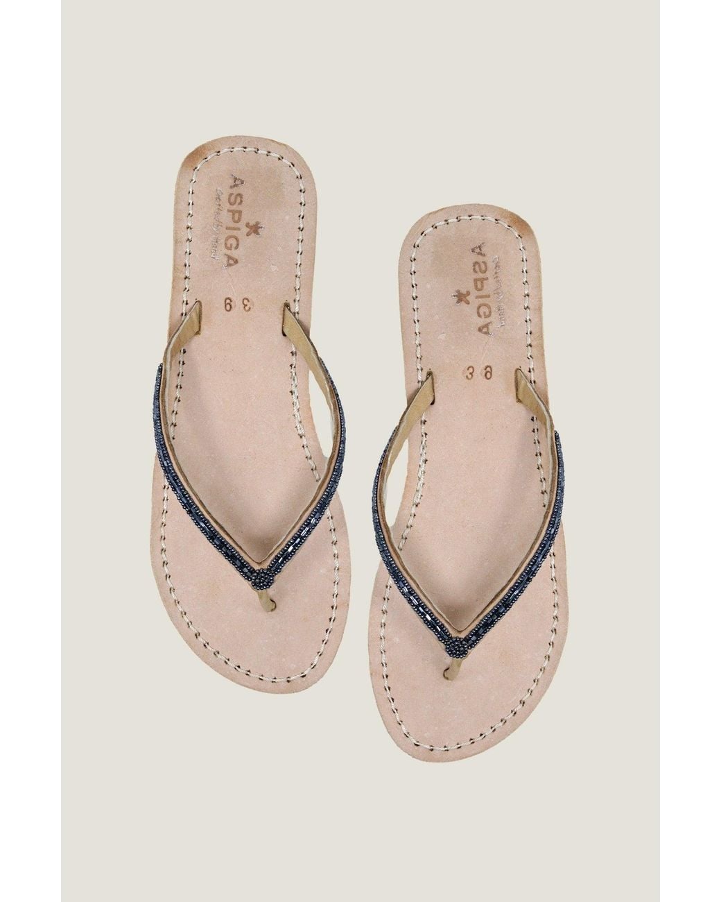 Aspiga Natural Kenyan Beaded Classic Flip Flops Leather Bullet Summer