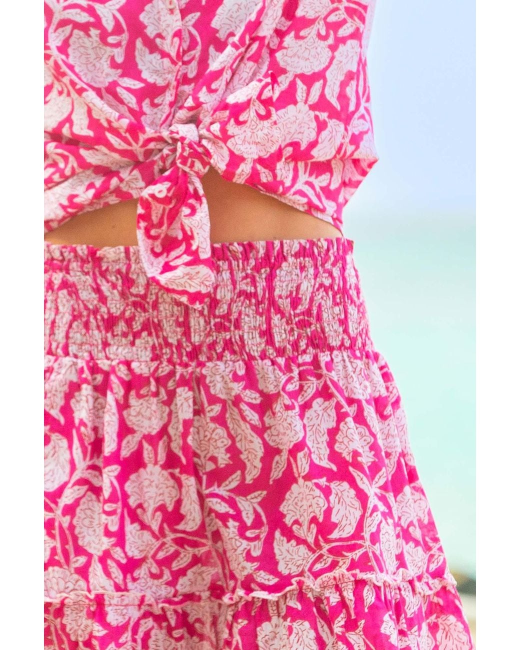 Aspiga Pink Ladies Sustainable Emani Mini Skirt Cotton Floral Dianthus Summer Holiday