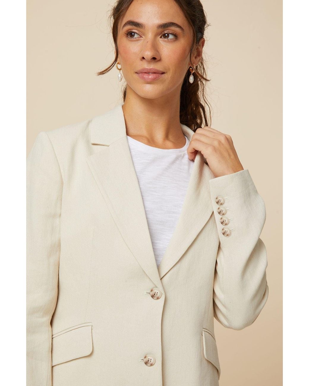 Aspiga Natural Ladies Sustainable Blend Blazer Cream Oatmeal Summer Wedding Guest Co Ord