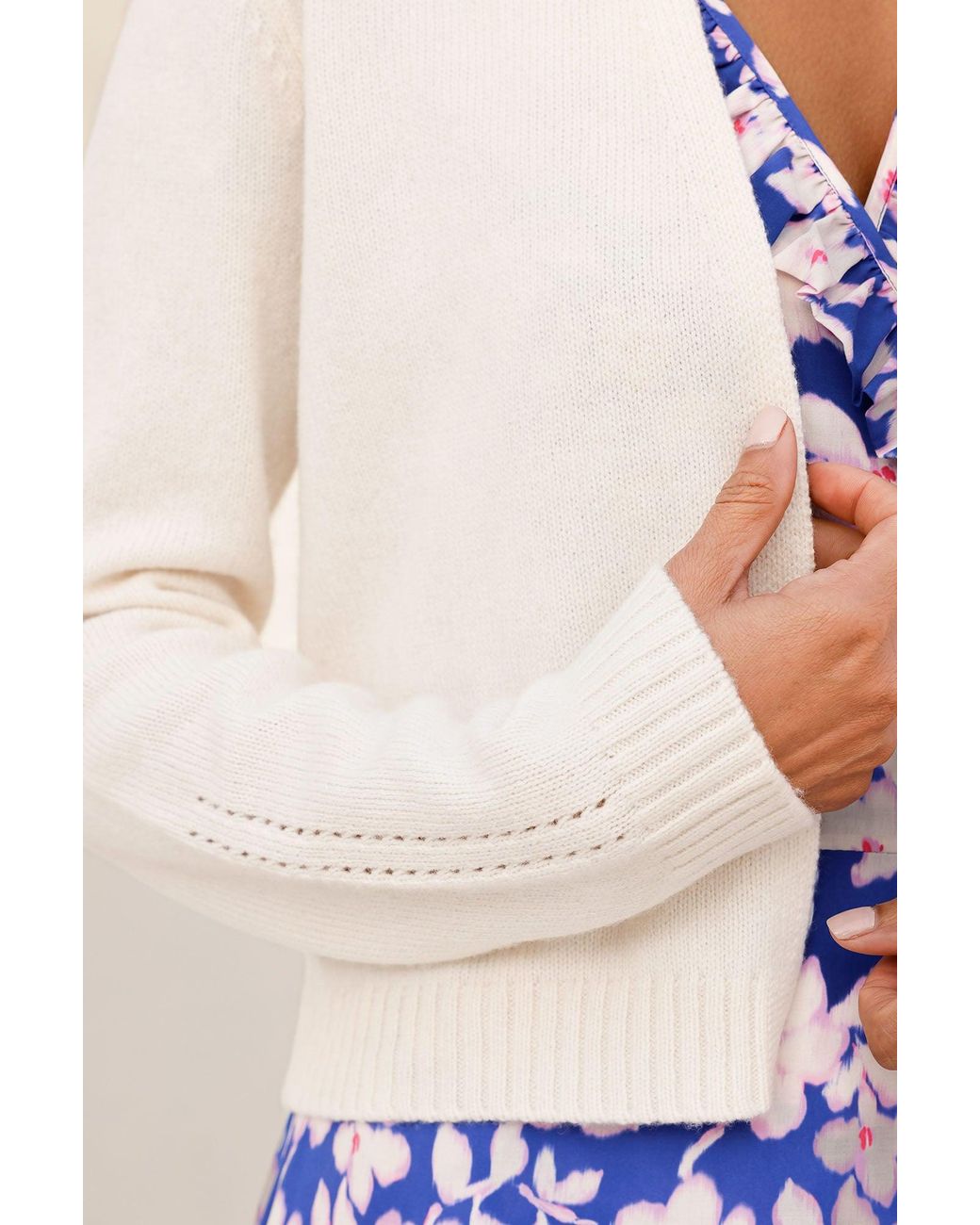 Aspiga White Ladies Sustainable Merino Wool Edge To Edge Winter Wedding Guest Evening Cardigan