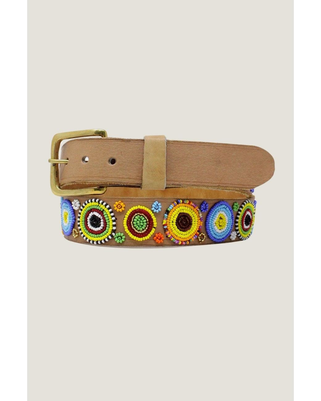 Aspiga Multicolor Sustainable Kenyan Beaded Maasai Circles Belt Leather And Glass Beads