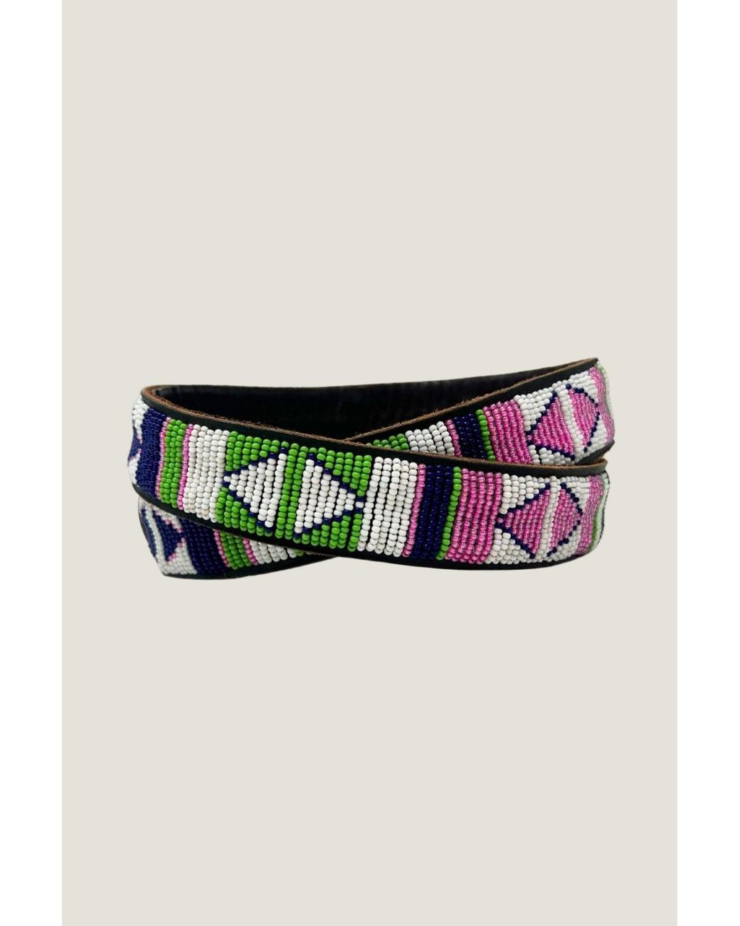 Aspiga Black Sustainable Kenyan Beaded Belt Leather And Glass Beads Diamond Summer