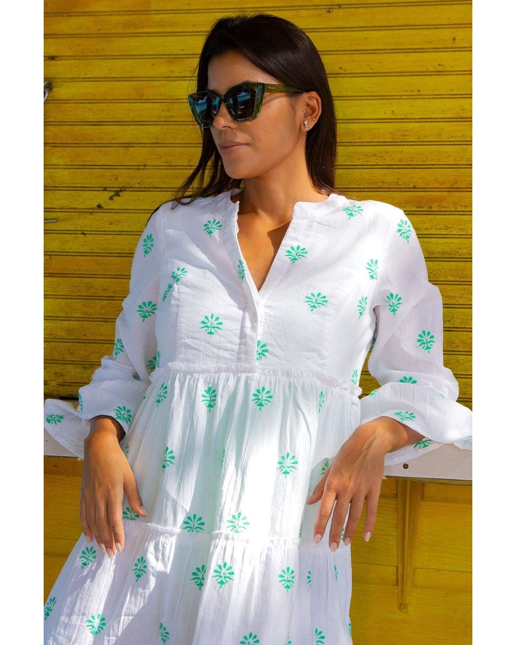 Aspiga Yellow Sustainable Cristina Embroidered Kaftan Organic Cotton Summer Holiday Embroidery