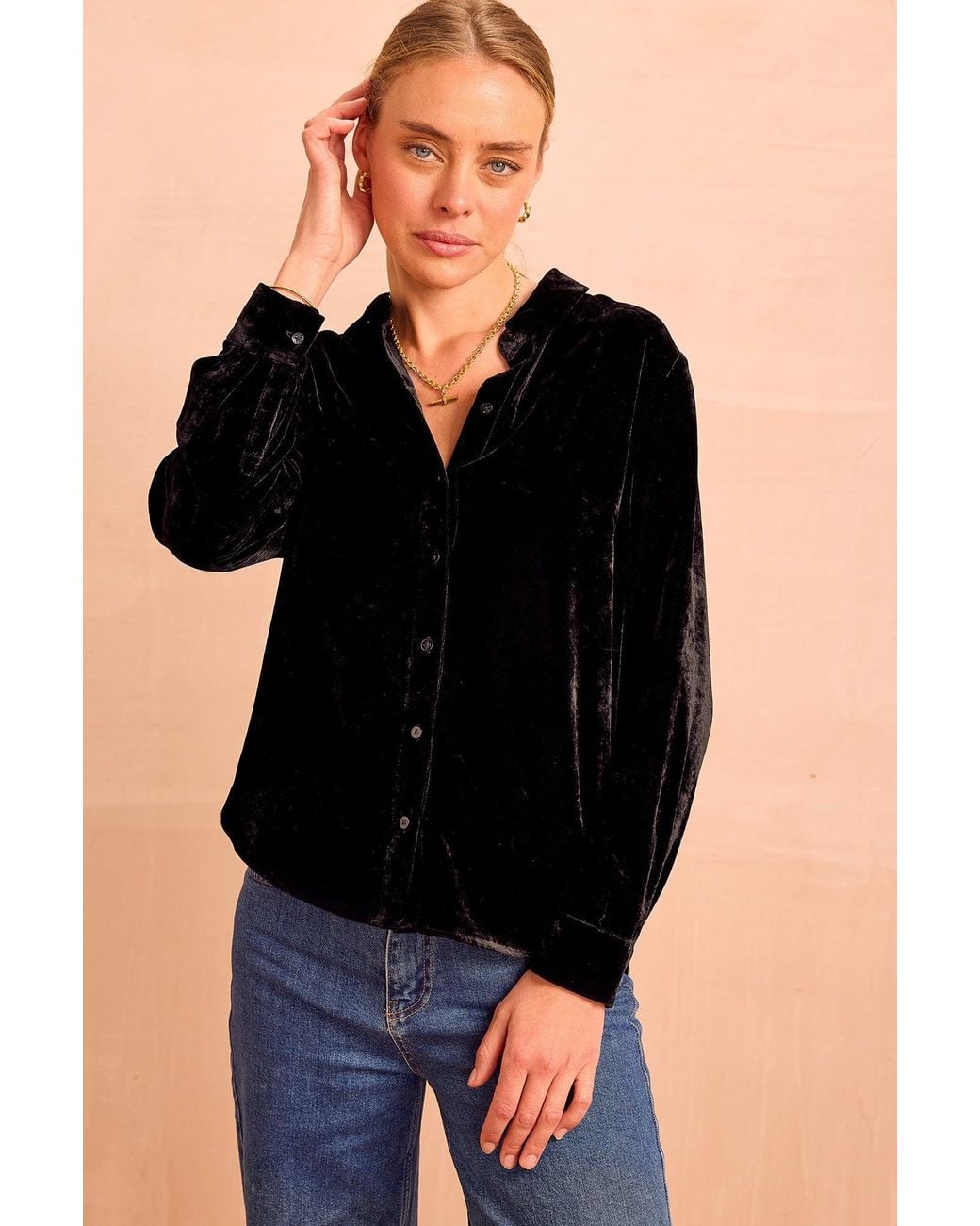 Aspiga Black Ladies Ethical Velvet Shirt Winter
