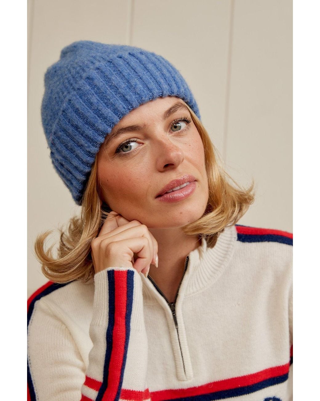 Robert Mackie Blue Aspiga Rona Rib Knit Hat