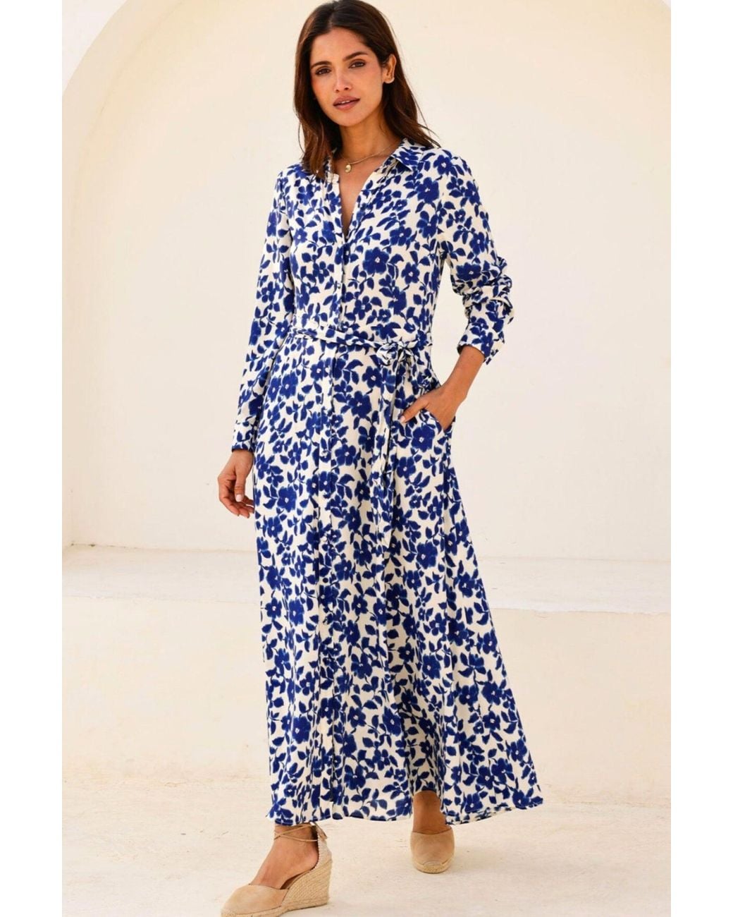 Aspiga Blue Sustainable Eliza Ecovero Viscose Summer Wedding Guest Evening Shirt Dress Floral Print