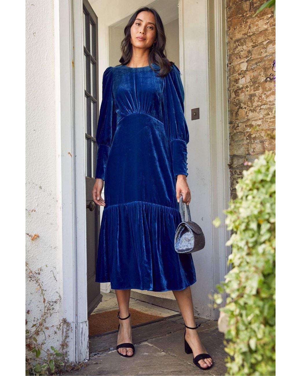 Aspiga Blue Ladies Sustainable Esmee Velvet Dress Sapphire Winter Wedding