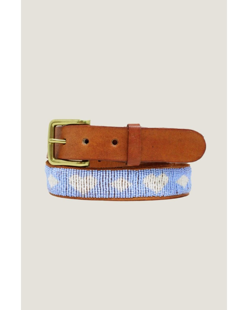 Aspiga Blue Ladies Sustainable Kenyan Beaded Belt Leather And Glass Beads Heart