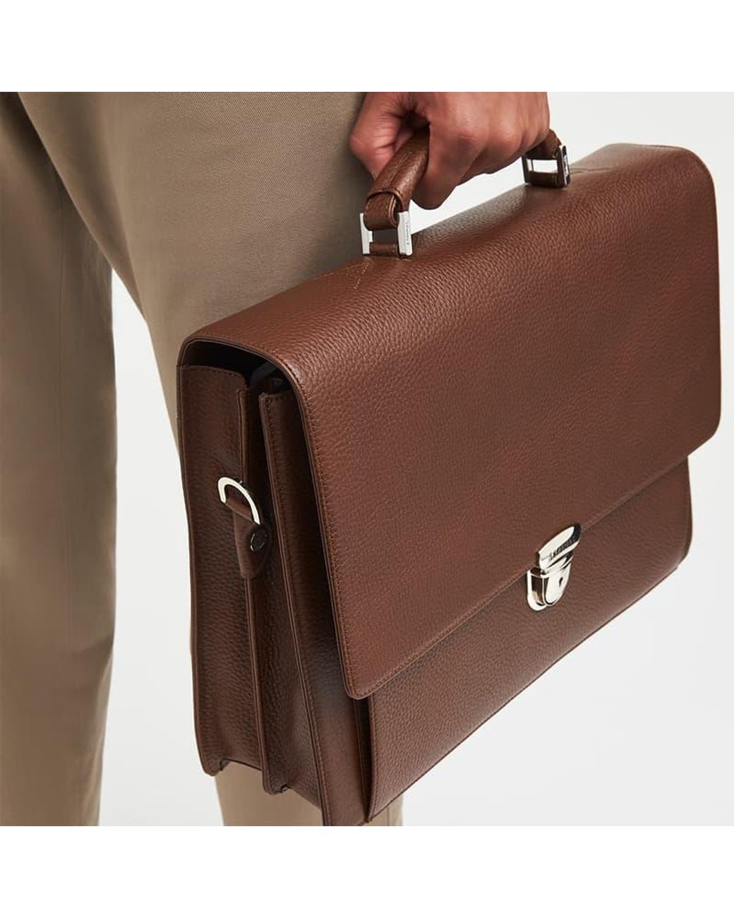 Aspinal Brown City Leather Briefcase Bag for men