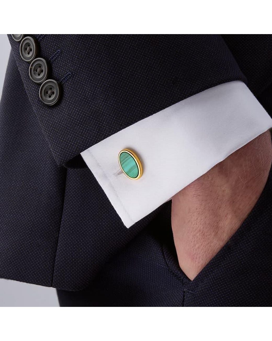 Aspinal Green Oval Slice Cufflinks for men