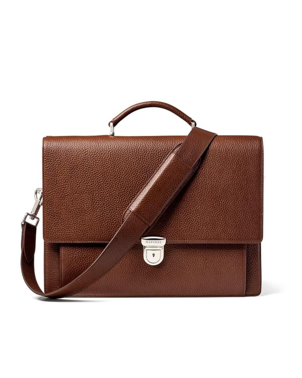 Aspinal Brown City Leather Briefcase Bag for men