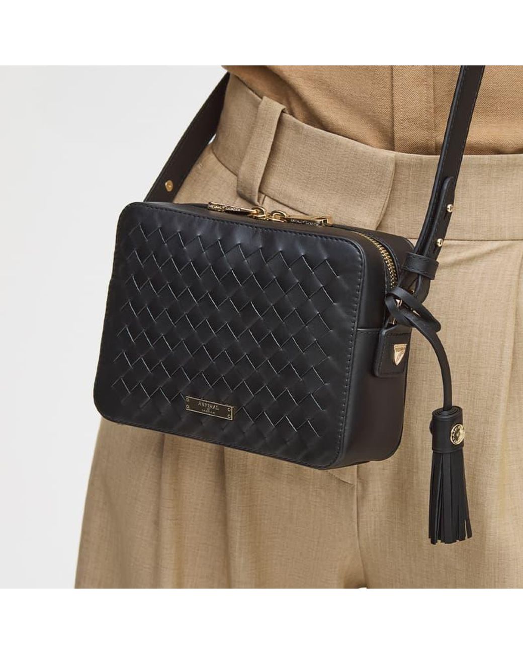 Aspinal Black Camera Crossbody Bag
