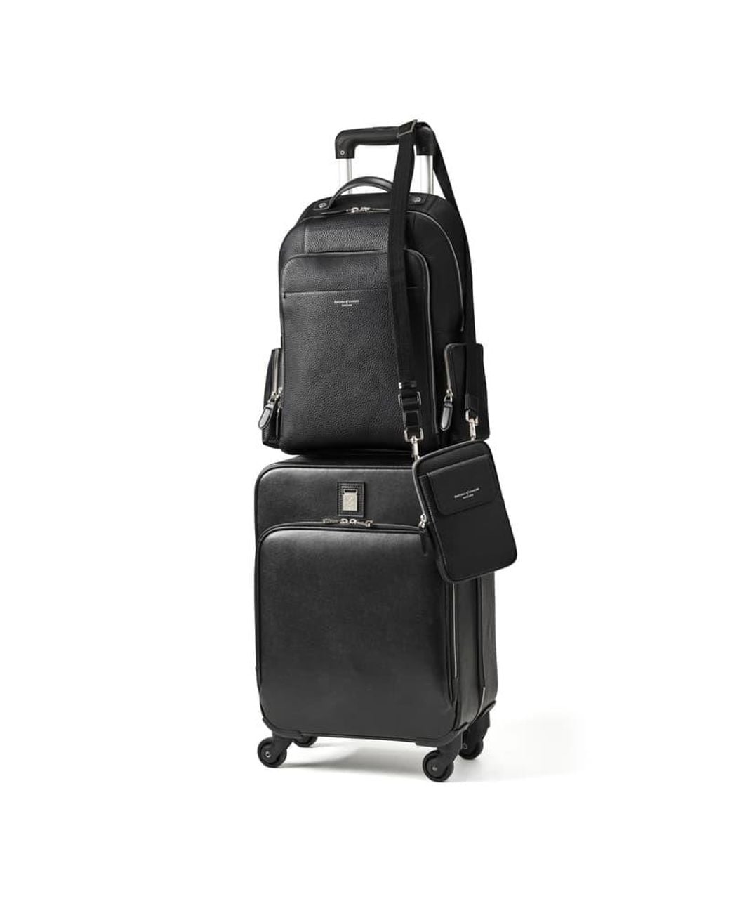 Aspinal Black 3 Piece Flight Collection: Cabin Case, Backpack & Crossbody Bag for men