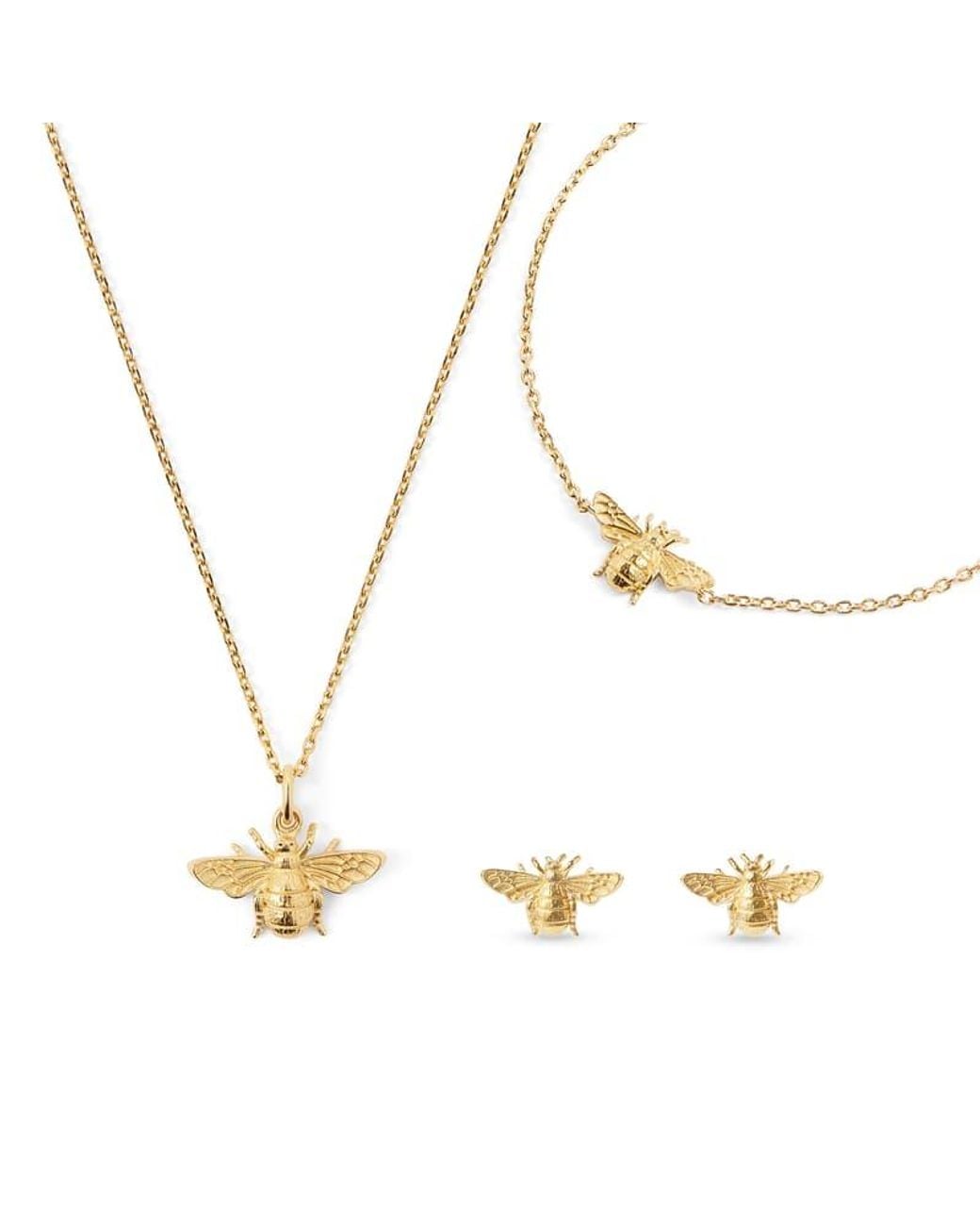 Aspinal Metallic Bee Charm Necklace, Bracelet & Stud Earrings Set