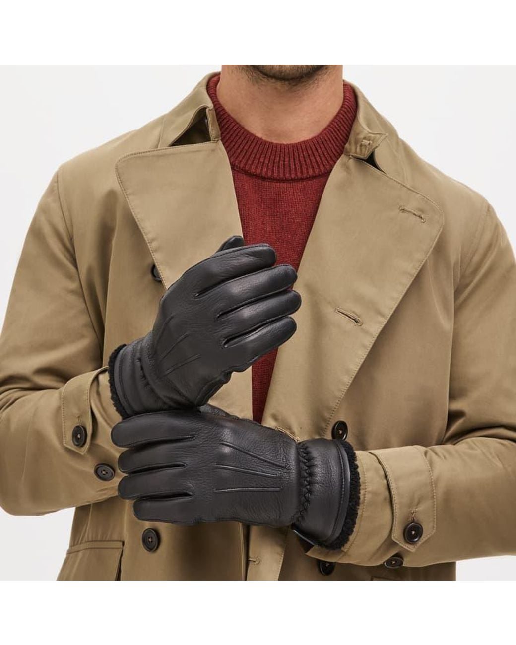 Aspinal Black Deerskin Leather Gloves for men