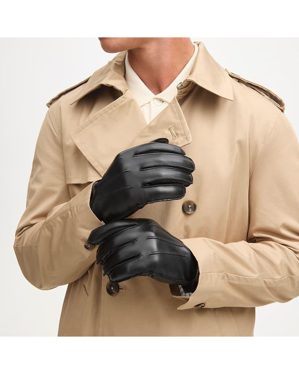 Aspinal Black Nappa Cashmere Lined Leather Gloves for men