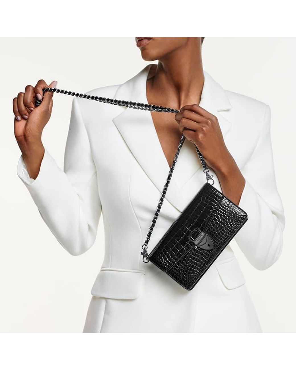 Aspinal Black Mayfair Clutch 2 Leather Crocodile Print Bag
