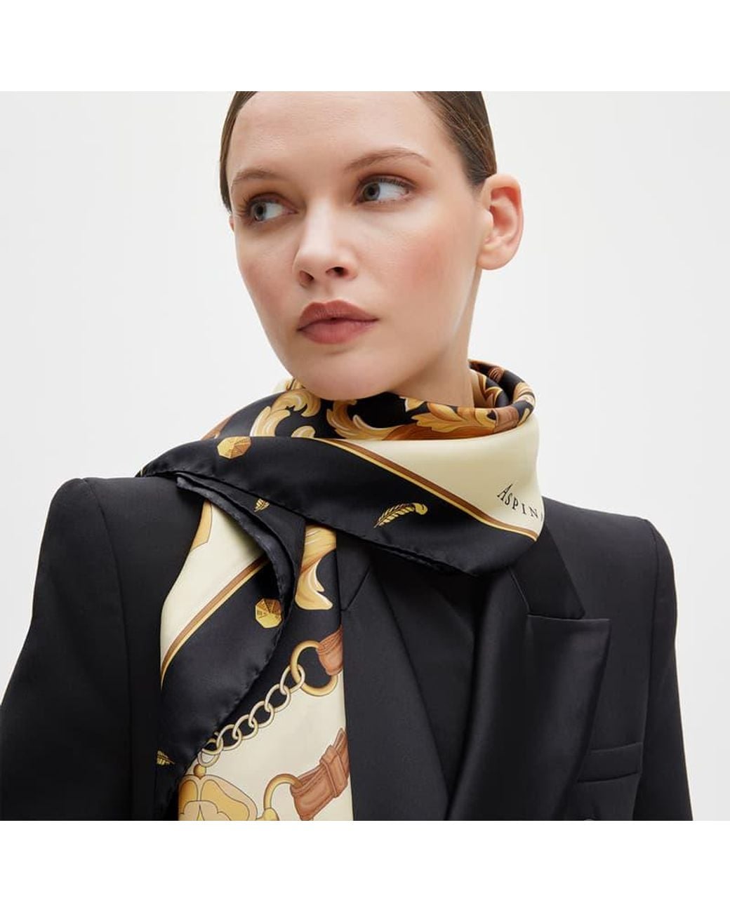 Aspinal Metallic Signature Shield Silk Scarf