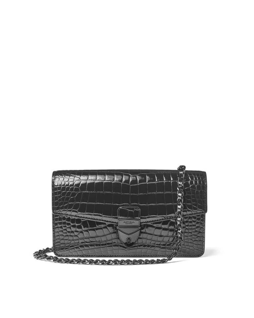 Aspinal Black Mayfair Clutch 2 Leather Crocodile Print Bag